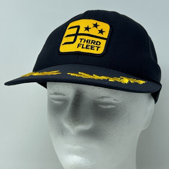 Vintage 80s Commander US Third Fleet Hat Baseball Cap USN Navy USA Snapback Blue - Picture 10 of 10